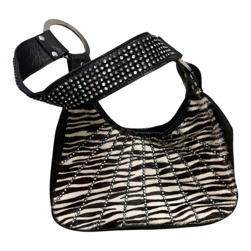 Raviani Zebra Print Cowhide Handmade Bag Swarovski Strap Glam Purse